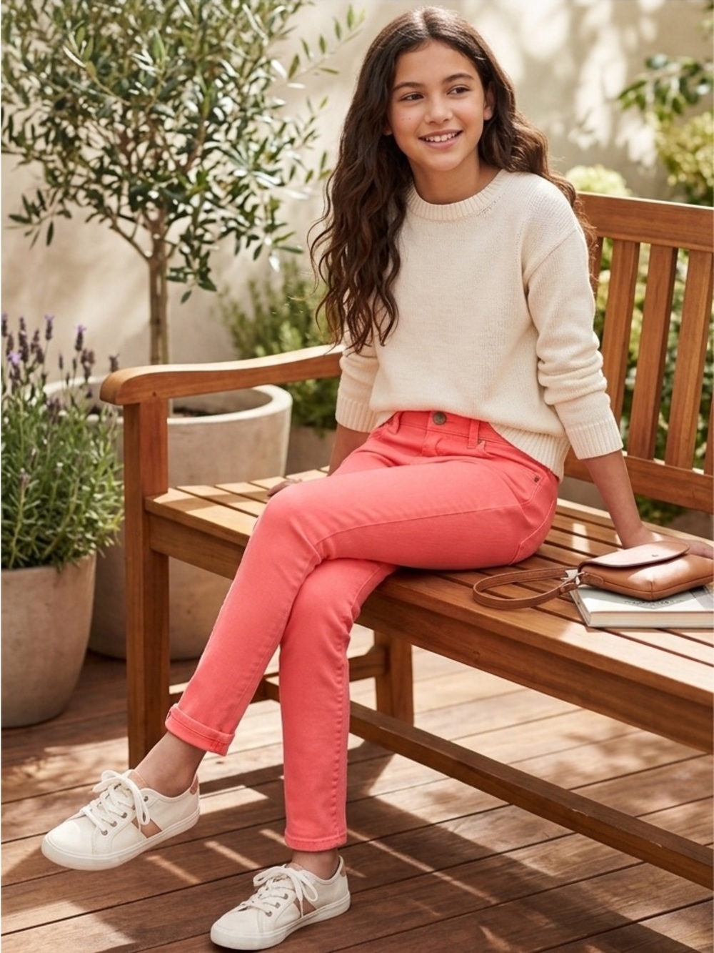 Girls 14 J.Crew Crewcuts Coral Denim Jeans Size 14 Girls Stretch Slim Fit